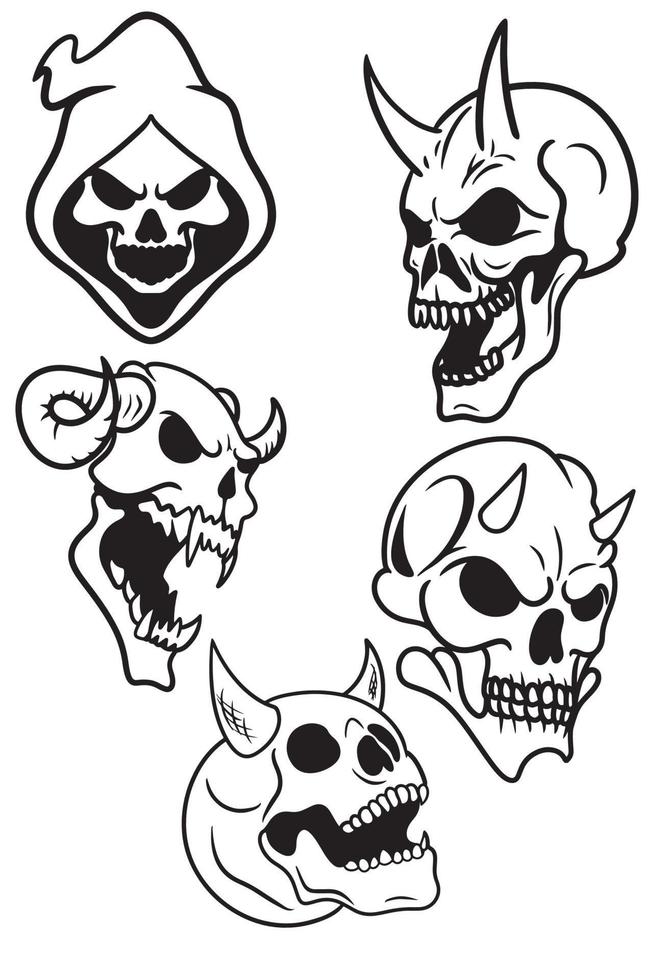 set of skull collection vector