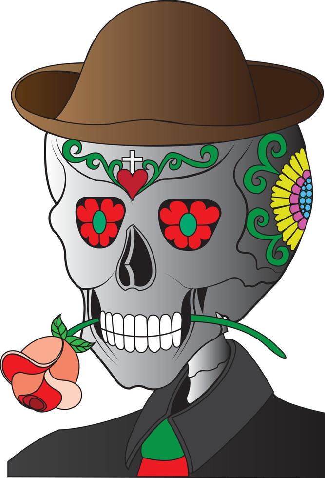 Art gentleman in love skull day of the dead. Hand drawing and make graphic vector. vector