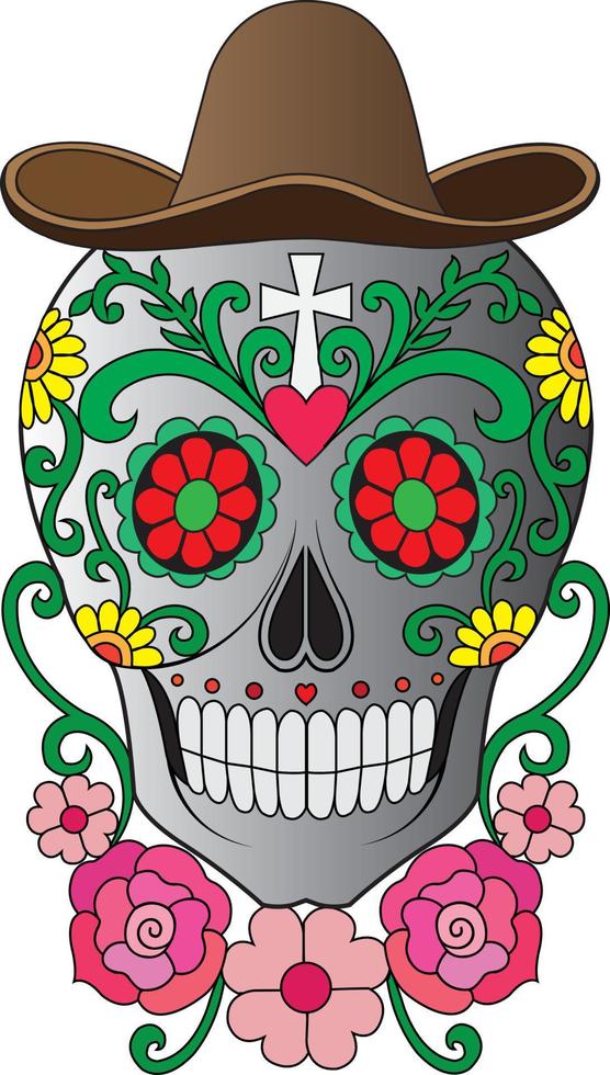 calavera de arte dia de muertos. pintar a mano y hacer un vector gráfico.