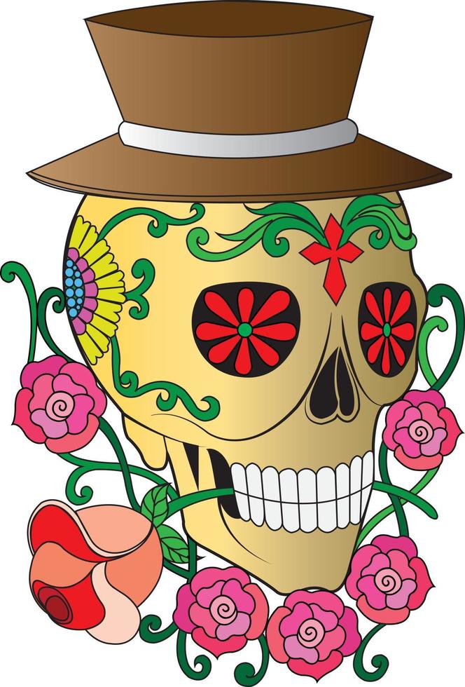 calavera de arte dia de muertos. pintar a mano y hacer un vector gráfico.