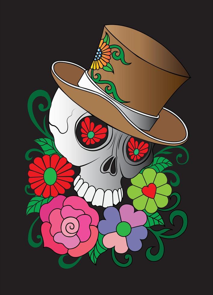 calavera de arte dia de muertos. dibujo a mano y hacer vector gráfico.