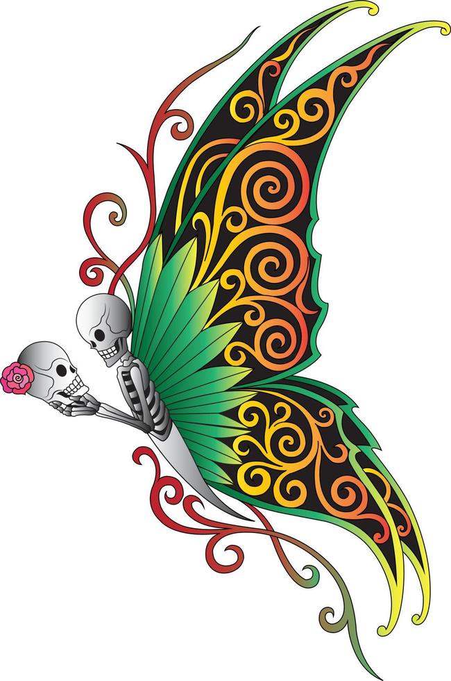 tatuaje de calavera de mariposa de fantasía de arte. dibujo a mano y hacer vector gráfico.