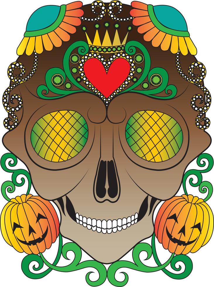 Art skull day of the dead. Hand painting and make graphic vector. vector
