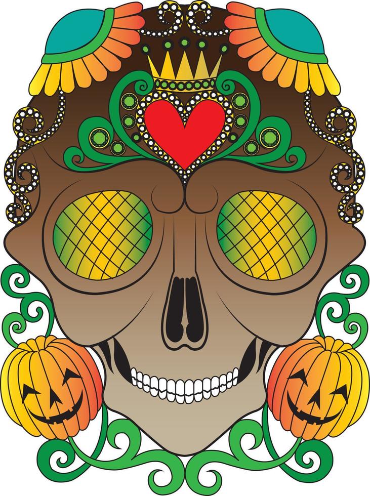 calavera de arte dia de muertos. pintar a mano y hacer un vector gráfico.