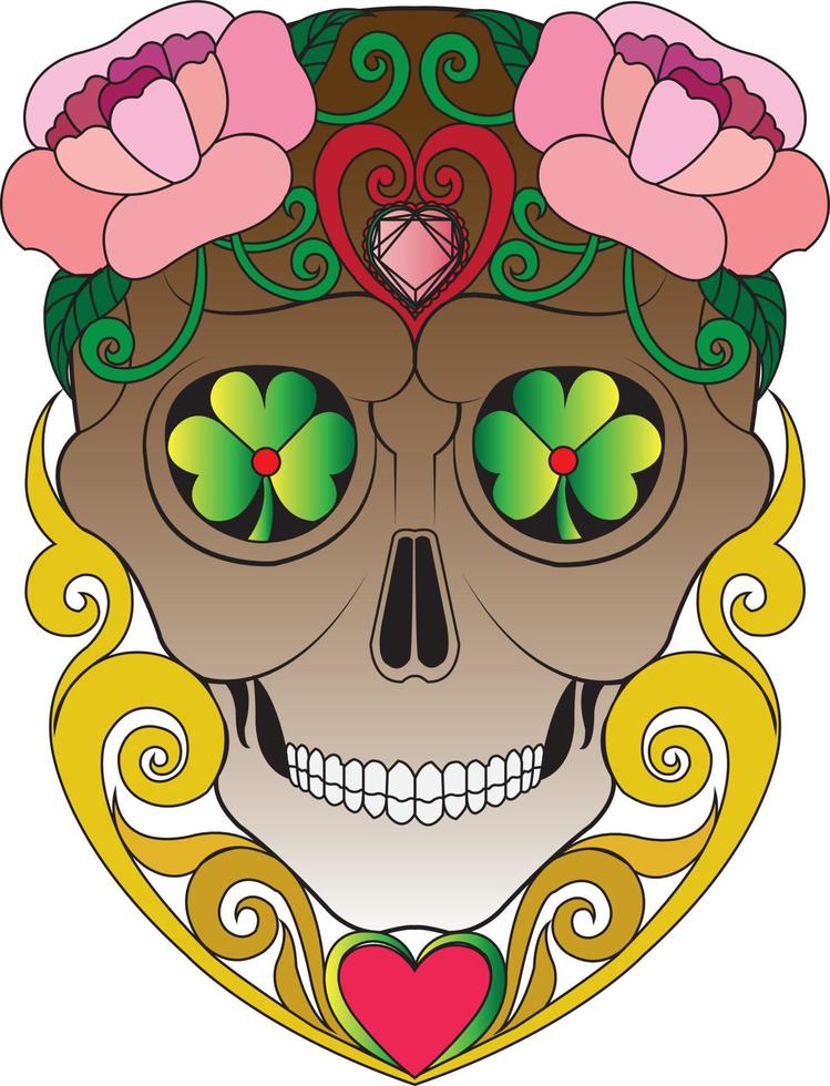 calavera de arte dia de muertos. pintar a mano y hacer un vector gráfico.