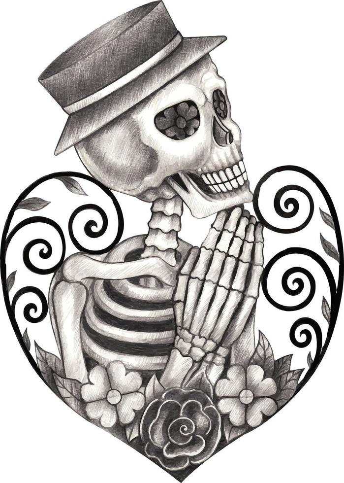 Art fancy skull day of the dead. Hand drawing and make graphic vector
