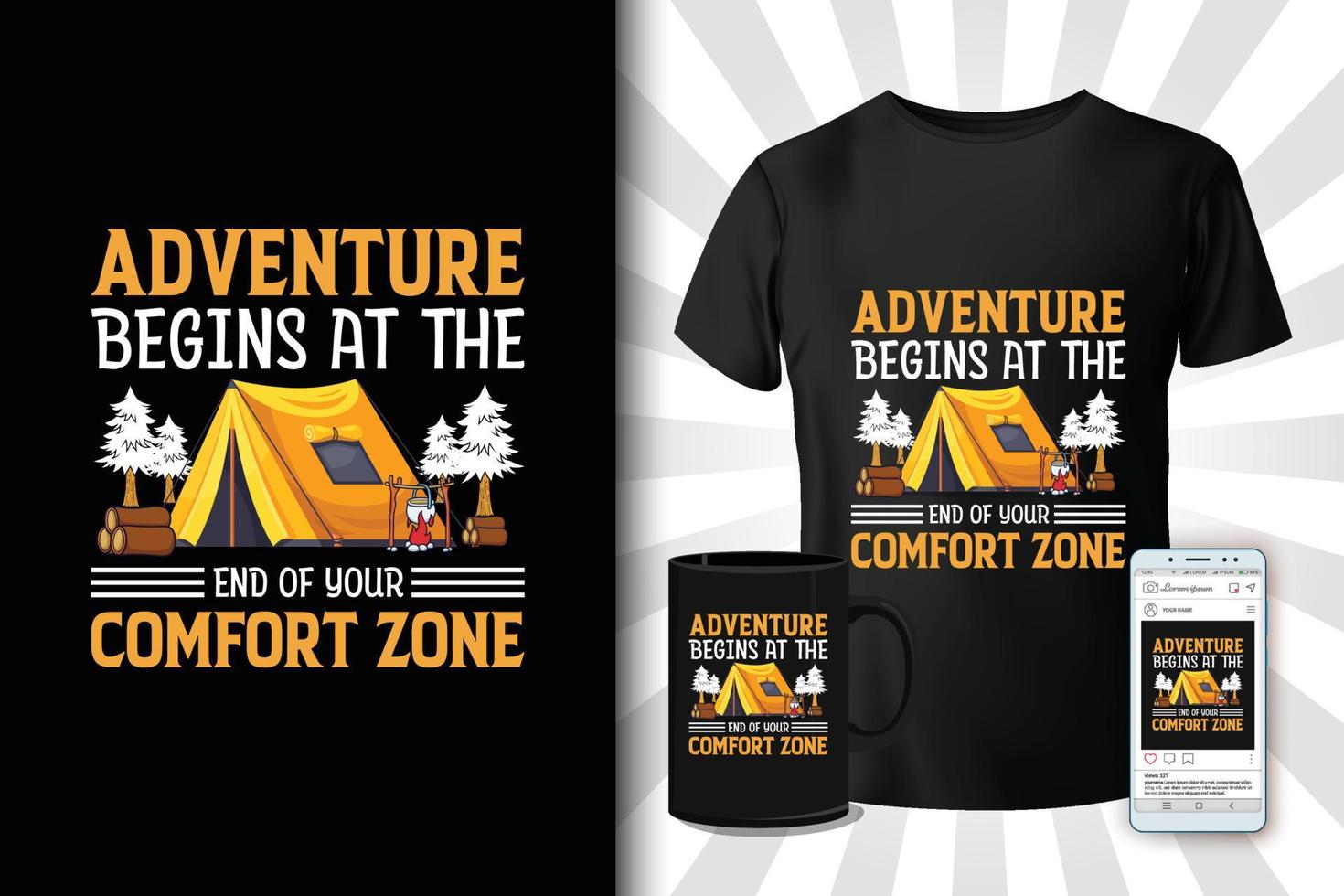 la aventura comienza al final de tu zona de confort diseño de camiseta vector