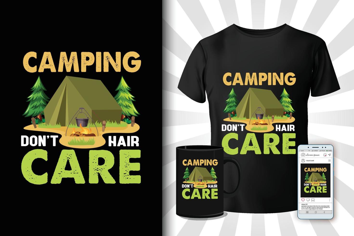 camping no cuidado del cabello diseño de camiseta vector