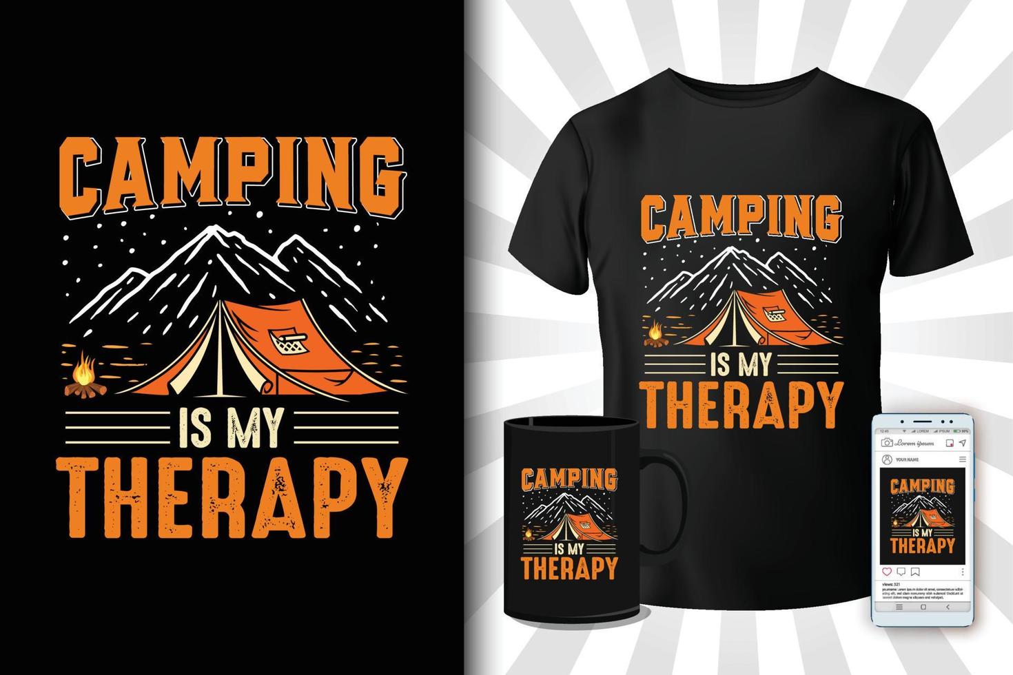 Camping is my therapy t-shirt design vector