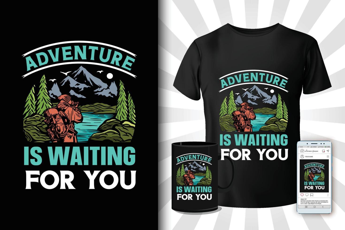 la aventura te está esperando diseño de camiseta vector