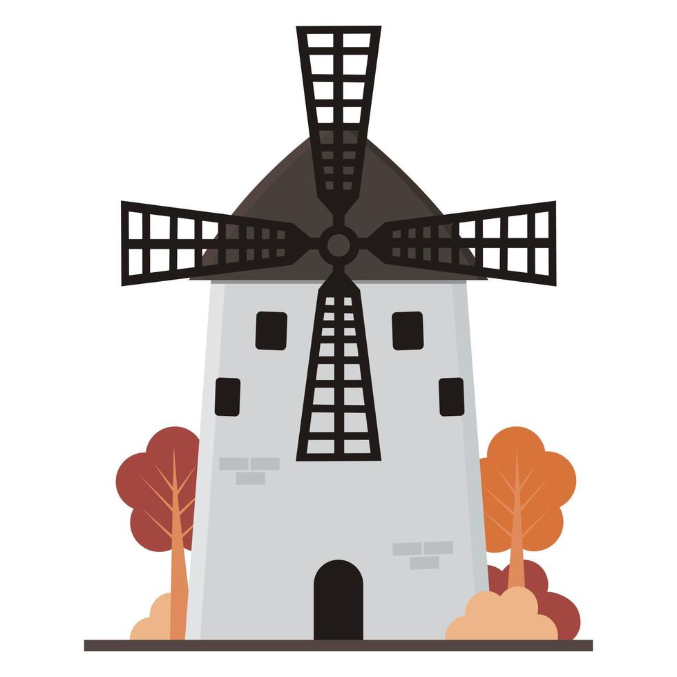 Windmill in cartoon style, vector isolated illustration on a white background.