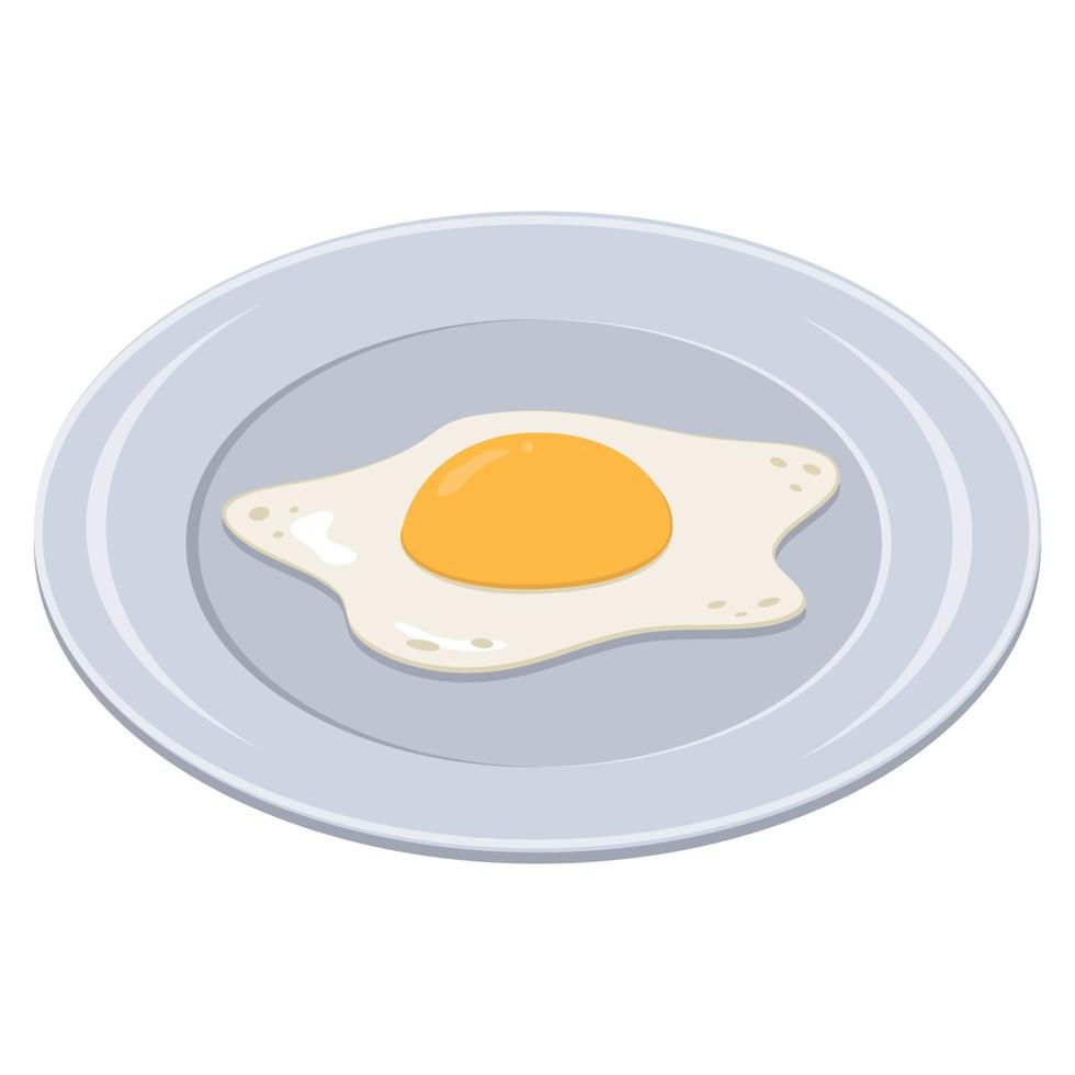 fried egg on a plate, color vector illustration in cartoon style