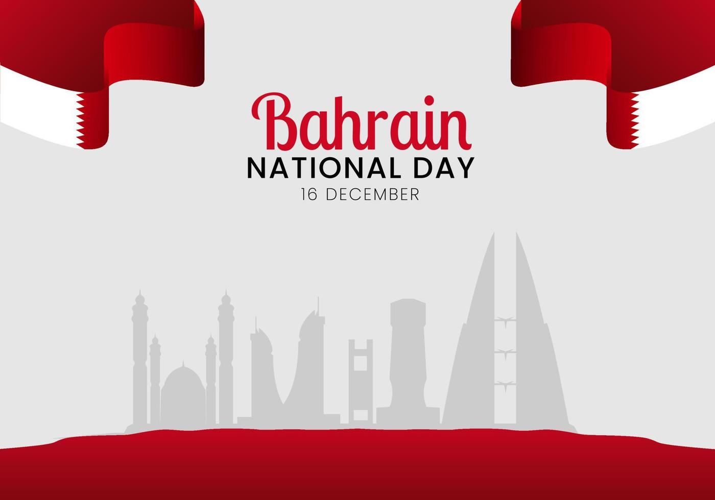 celebración del día nacional de bahrein con punto de referencia y bandera vector