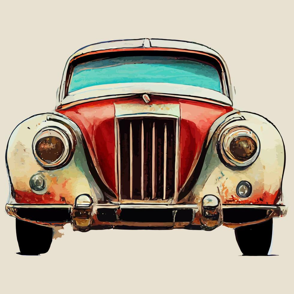 gráfico vectorial de ilustración de coche antiguo en estilo acuarela bueno para imprimir en diseño de postal, póster o camiseta vector