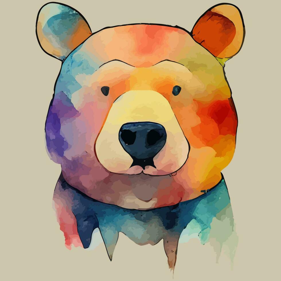 illustration vector graphic of colorful bear on water color style good for print on greeting card, poster, t-shirt or kid product design