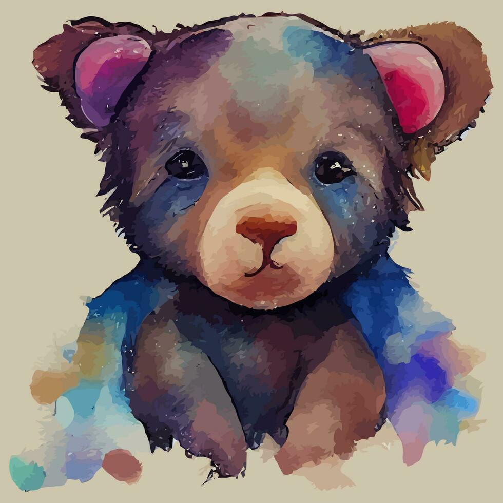 illustration vector graphic of colorful baby bear on water color style good for print on greeting card, poster, t-shirt or kid product design