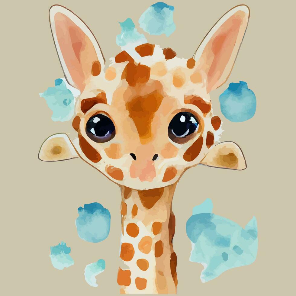 gráfico vectorial de ilustración de jirafa bebé en estilo de color de agua bueno para imprimir en tarjeta de felicitación, póster, camiseta o diseño de producto para niños vector