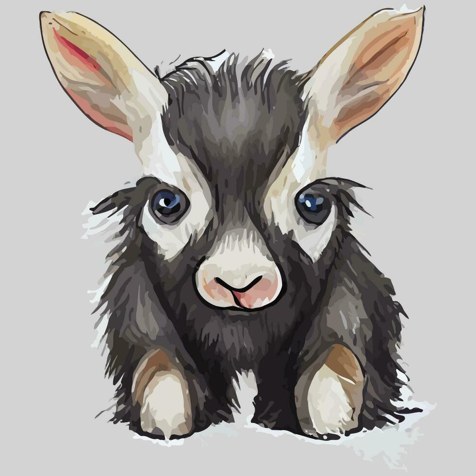 illustration vector graphic of baby goat on water color style good for print on greeting card, poster, t-shirt or kid product design