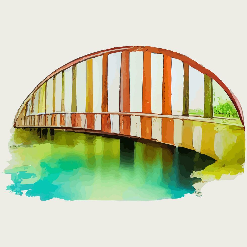 gráfico vectorial de ilustración del puente en estilo de pintura de acuarela bueno para imprimir en postal, póster o fondo vector