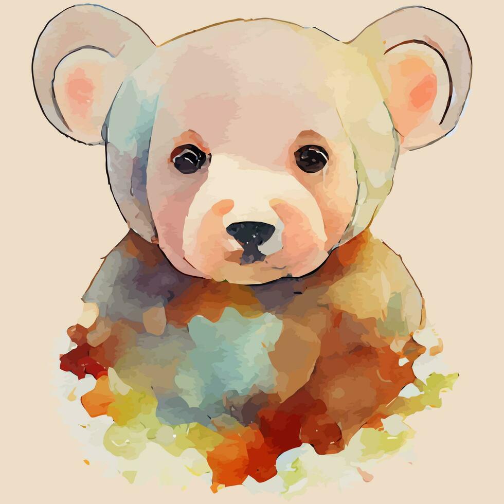 gráfico vectorial de ilustración de oso bebé en estilo de color de agua salpicado bueno para imprimir en tarjeta de felicitación, póster, camiseta o diseño infantil vector