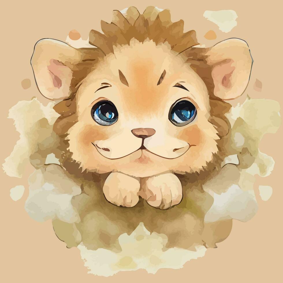 illustration vector graphic of baby lion on watercolor style good for print on greeting card, poster, t-shirt or kid product design