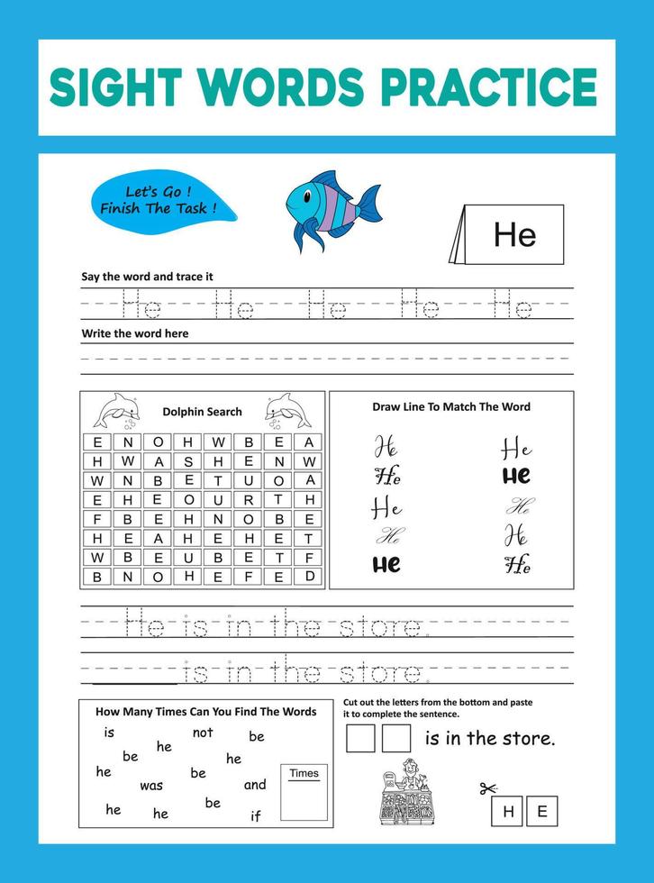 Sight Words Practice Worksheet vector