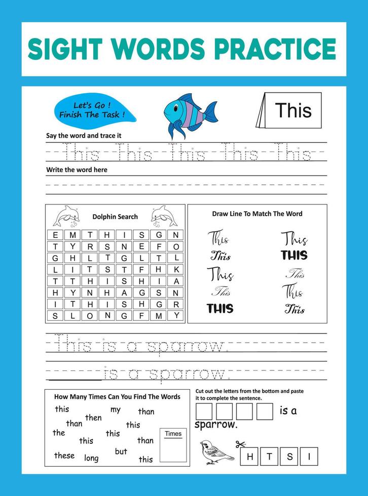 Sight Words Practice Worksheet vector