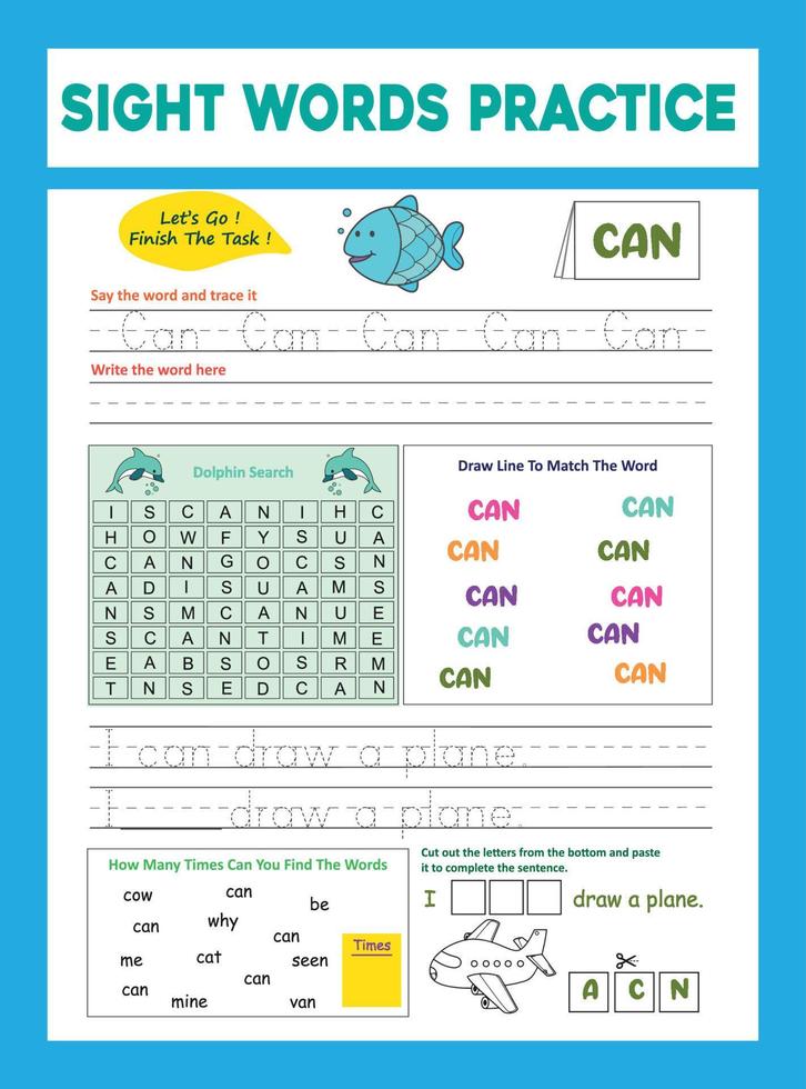 Sight Words Practice Worksheet vector