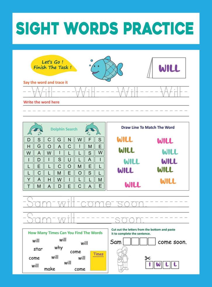 Sight Words Practice Worksheet vector