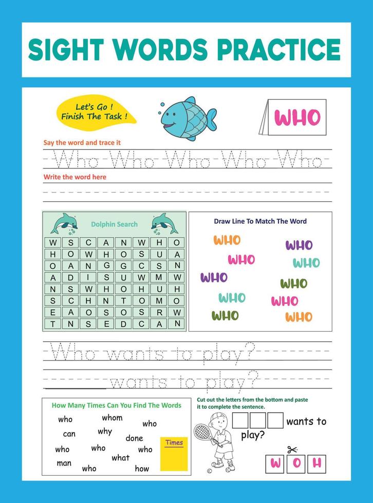 Sight Words Practice Worksheet vector