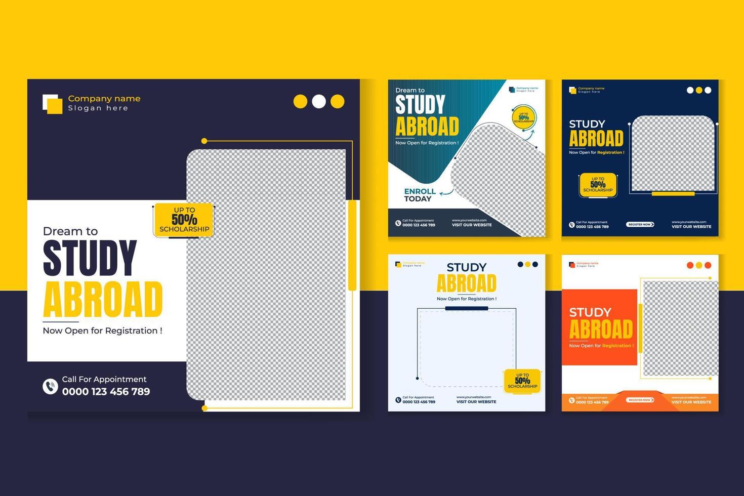 Study abroad social media post design template set vector