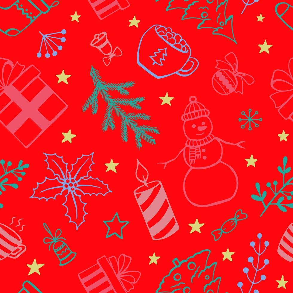 Christmas seamless pattern, hand drawn style doodle elements. Vector illustration.