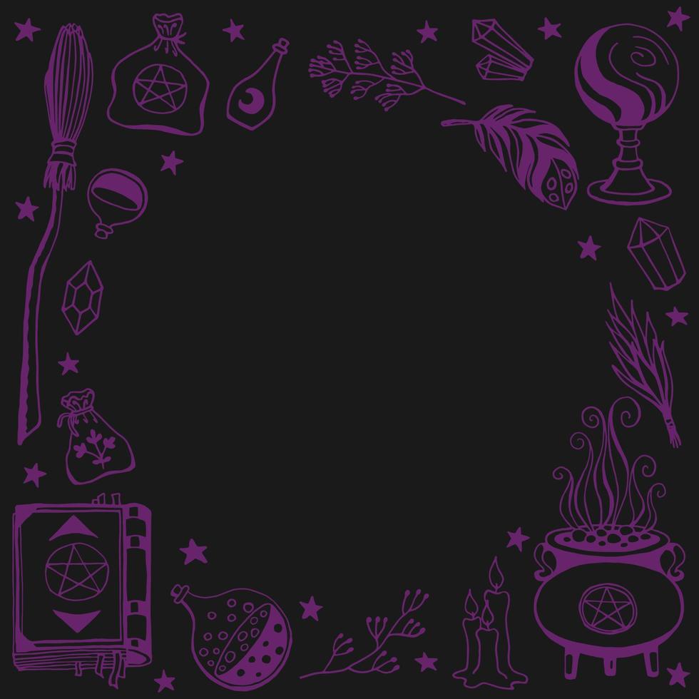Witchcraft, magic background for witches and wizards. Hand drawn magic tools, concept of witchcraft. vector