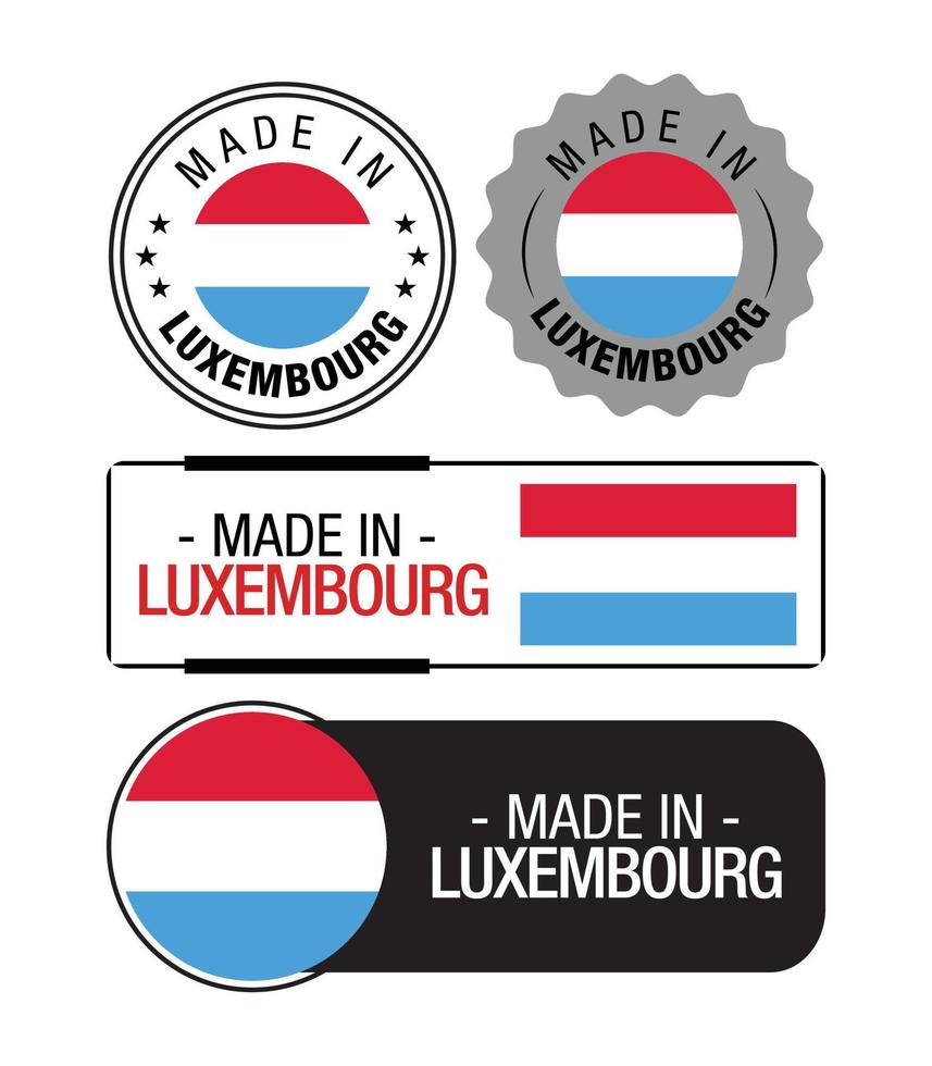 Set of Made in Luxembourg labels, logo, Luxembourg flag, Luxembourg Product Emblem vector