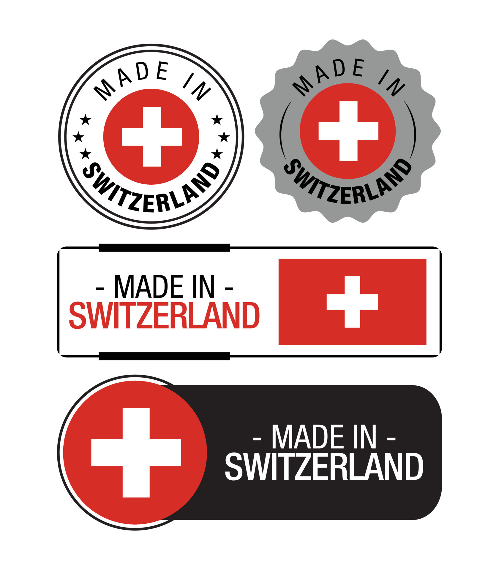 Set of Made in Switzerland labels, logo, Switzerland flag, Switzerland