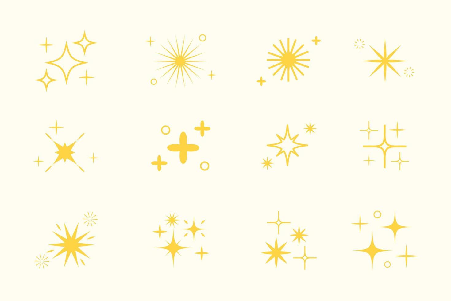 Set of sparking star. Icon and symbol. Starry vector illustration isolated on white background