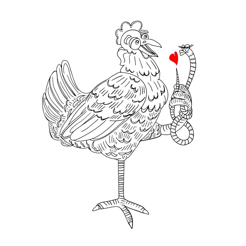 Chicken with worm vector