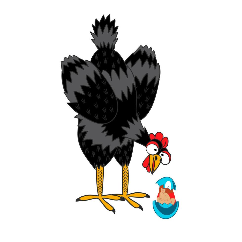 Laying hen laid an egg with a human baby. vector