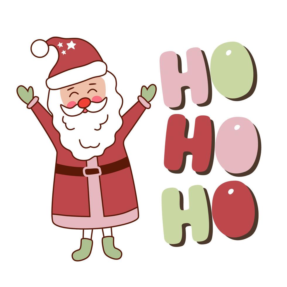 Cute Santa clause with ho ho ho typography in retro style. vector