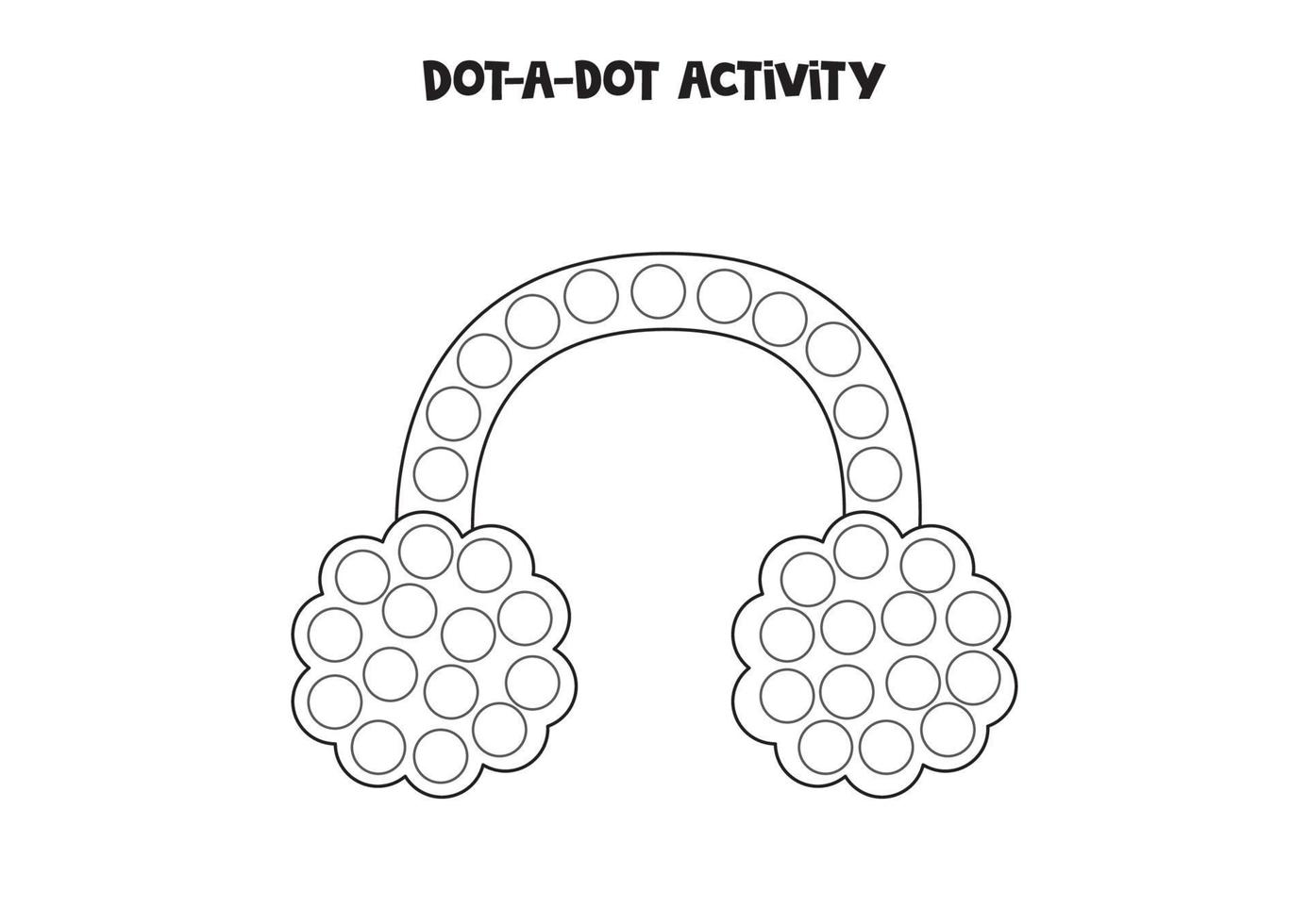 Dot a dot game for preschool kids. Hand drawn winter headphones. vector