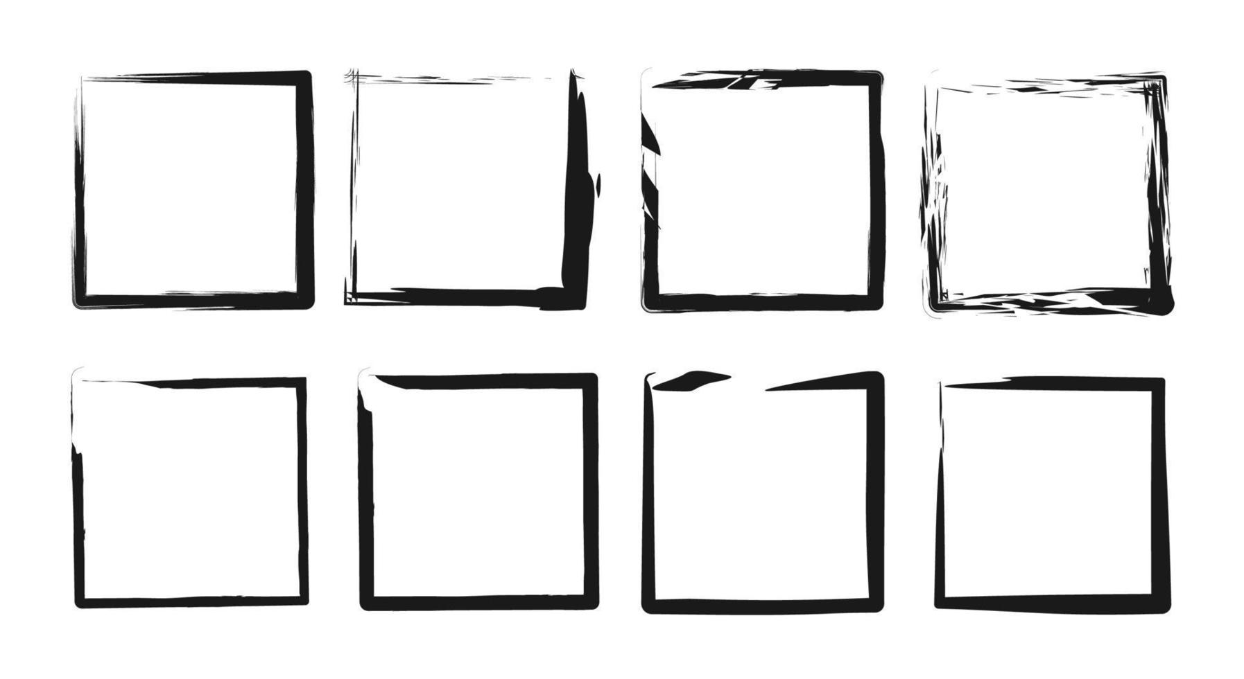 A set of grunge square frames in black. Vector elements for design design. Universal symbols and elements.