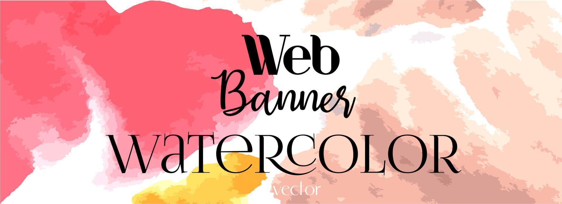 Web banner watercolor. Web banner for a site with watercolor stains and streaks. Pale red watercolor stain and beige. vector