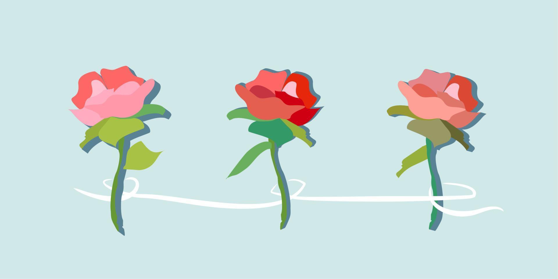 Three peonies in the composition of the panel. Retro style illustration,vector. Pink and burgundy peonies, pastel shades, flat style. Horizontal painting vector