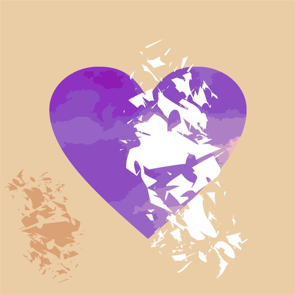 A set of three abstractions on a beige background a blue watercolor square with brush strokes on top, a purple watercolor heart and a watercolor circle. Panel art. vector