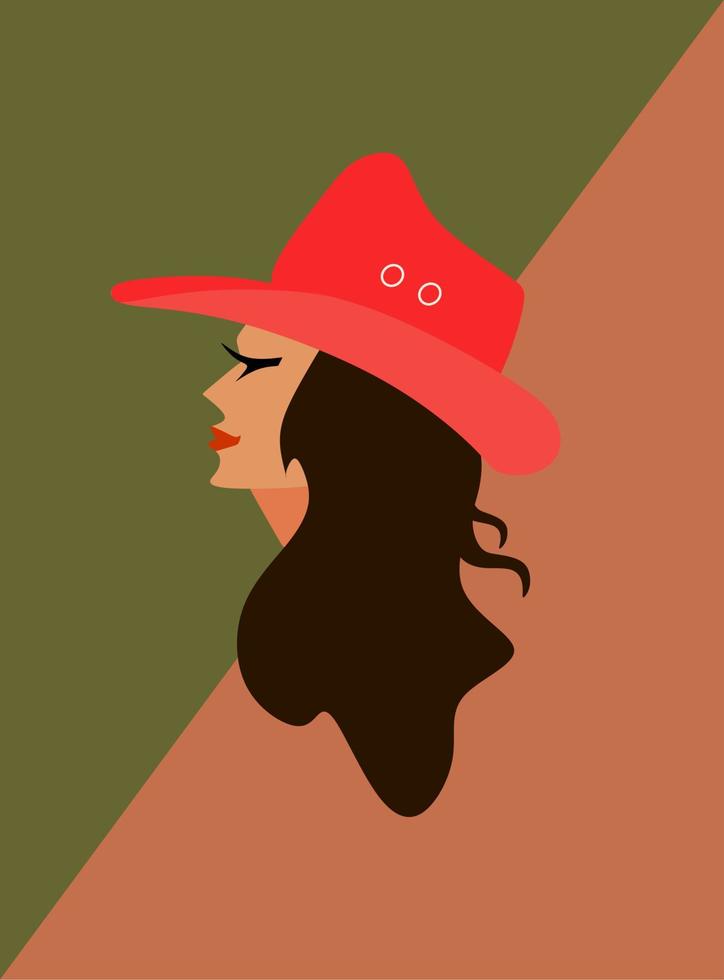 salvaje oeste. chicas vaqueras con un cactus entre ellas. un sombrero rojo, una mujer de cabello castaño. ilustración retra. estado de ánimo vaquero. vector