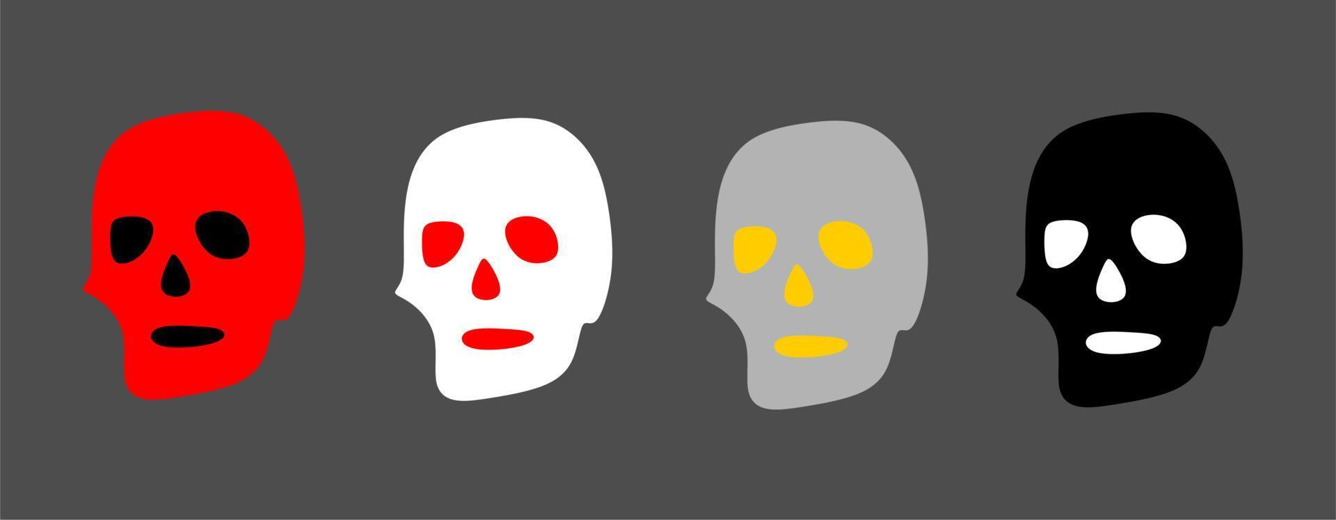 Skulls. Yellow, red, black and white skull. Flat style. Halloween elements. Sim vector
