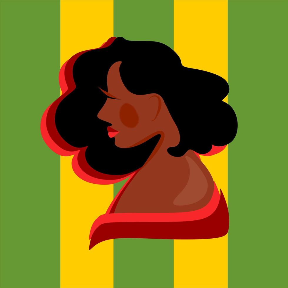 una mujer afroamericana con un hermoso y exuberante cabello negro de veterinario. un hermoso retrato de una dama negra. cara de perfil. ilustración artística de una mujer negra. vector