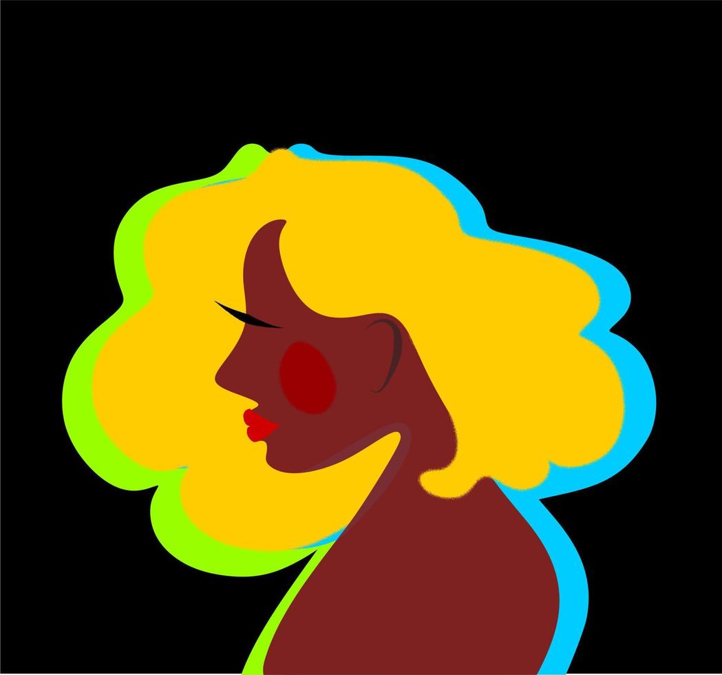 una mujer afroamericana con un hermoso y exuberante cabello rubio veterinario. un hermoso retrato de una dama negra. cara de perfil. ilustración artística de una mujer negra. vector