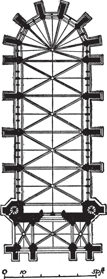 Plan of Sainte Chapelle, Paris is a Gothic chapel, vintage engraving. vector