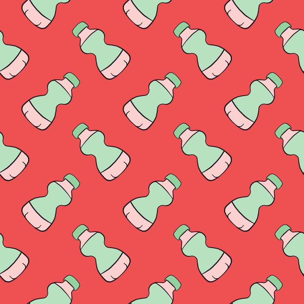 Green bottle , seamless pattern on a red background. vector